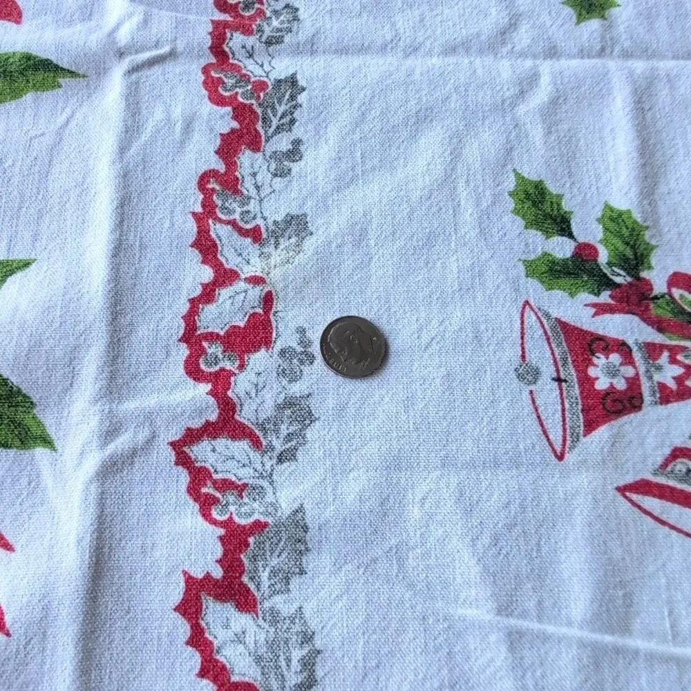 Vintage Mid Century Poinsettias Christmas Tablecloth, 52